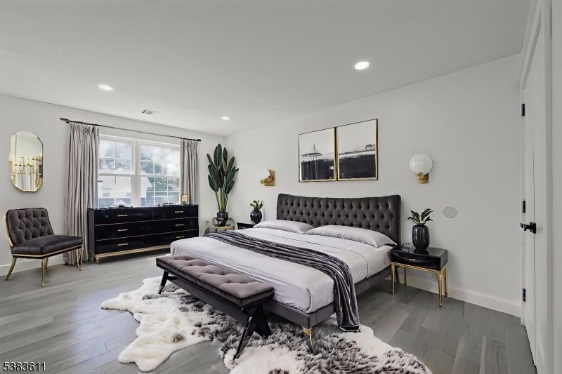 Bedroom, Interior, Recessed Lighting, Wood Texture Flooring