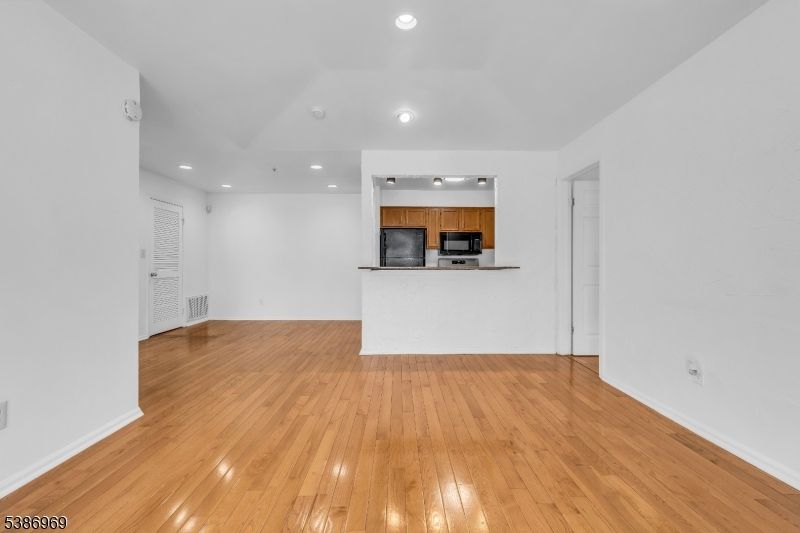 Empty room, Interior, Kitchen, Recessed Lighting, Wood Texture Flooring