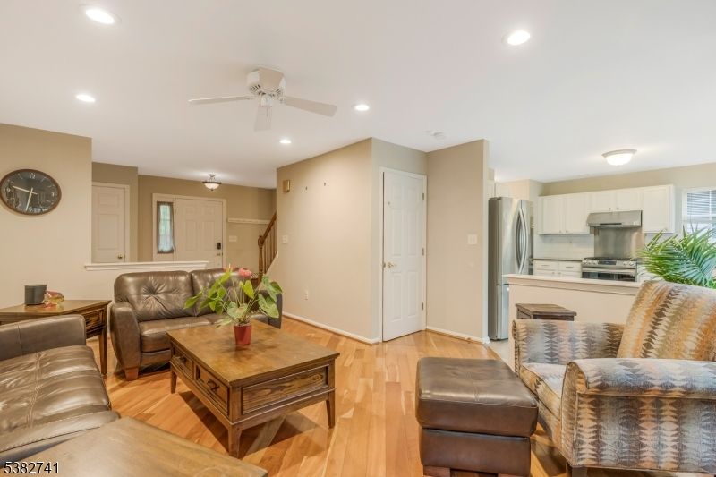 Interior, Kitchen, Living room, Recessed Lighting, Stainless Steel Appliances, Wood Texture Flooring