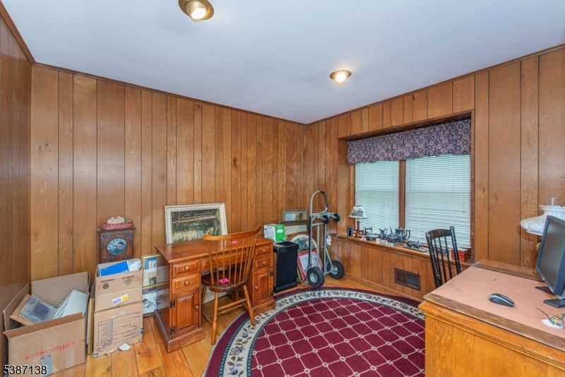 Home Office, Interior, Recessed Lighting, Wood Texture Flooring, Wooden Walls
