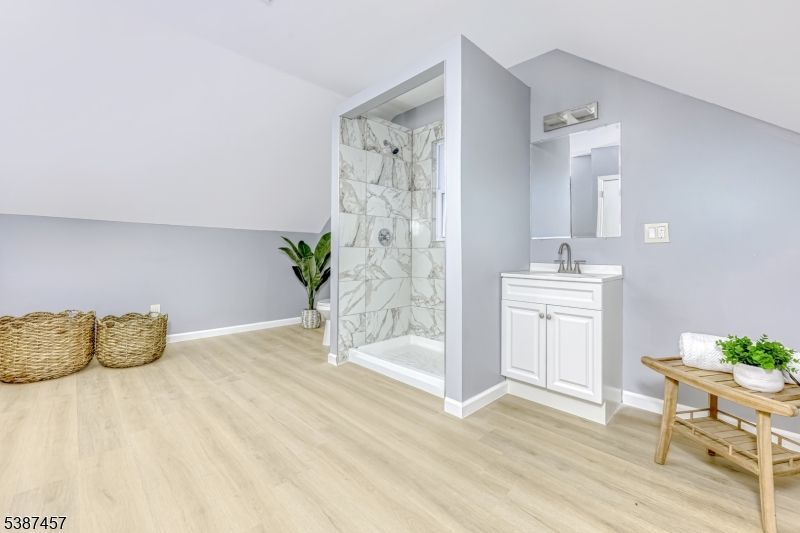 Bathroom, Interior, Marble Walls, Wood Texture Flooring