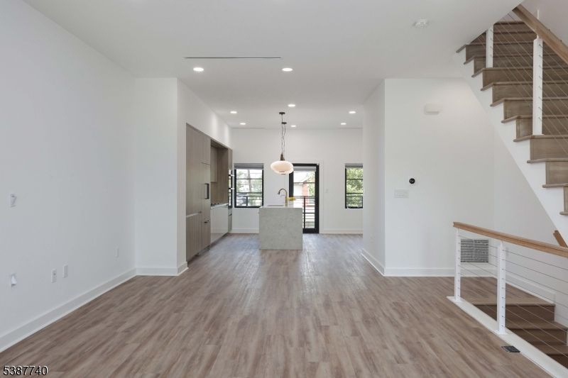 Empty room, Interior, Pendant Lights, Recessed Lighting, Wood Texture Flooring