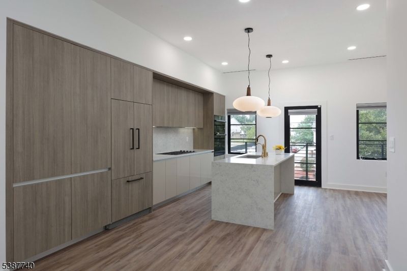 Interior, Kitchen, Pendant Lights, Recessed Lighting, Wood Texture Flooring