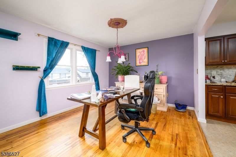 Chandelier, Home Office, Interior, Pendant Lights, Wood Texture Flooring