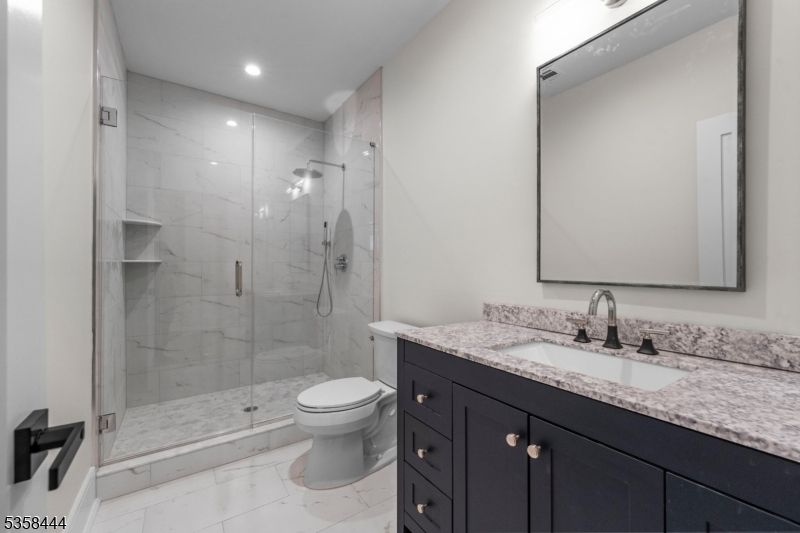 Bathroom, Glass Shower, Interior, Marble, Marble Walls, Recessed Lighting
