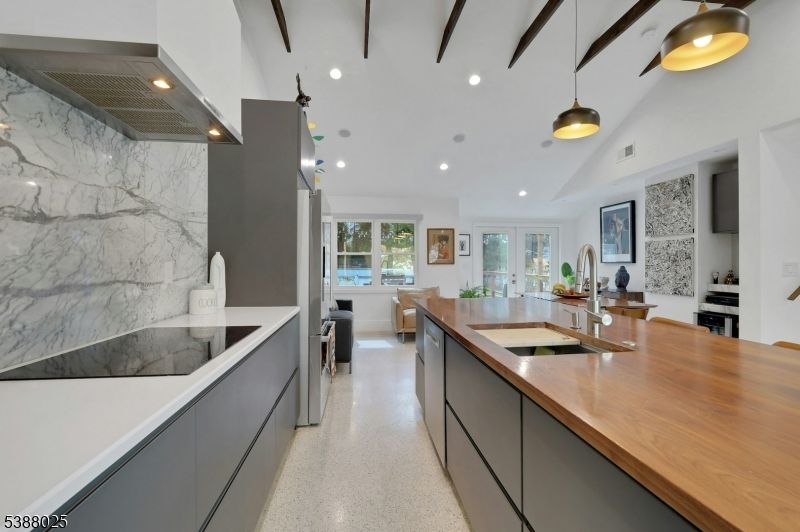 Interior, Kitchen, Marble Walls, Pendant Lights, Recessed Lighting