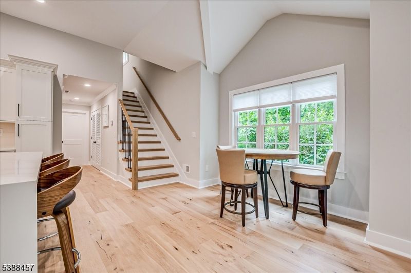 Dining room, Interior, Recessed Lighting, Wood Texture Flooring