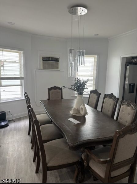 Dining room, Interior, Pendant Lights, Wood Texture Flooring