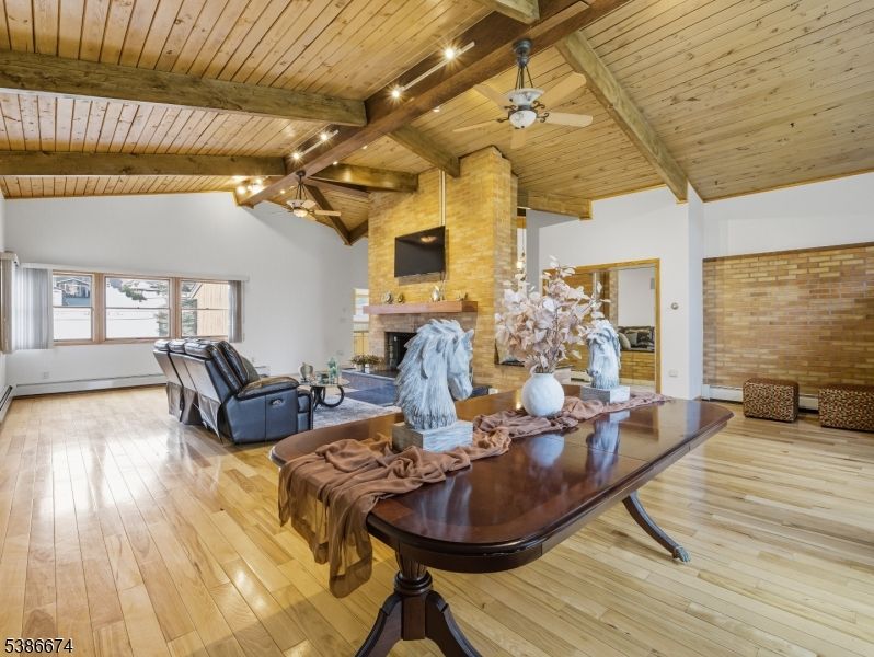 Fireplace, Interior, Living room, Stone Walls, Wooden Beams, Wooden Ceilings, Wood Texture Flooring