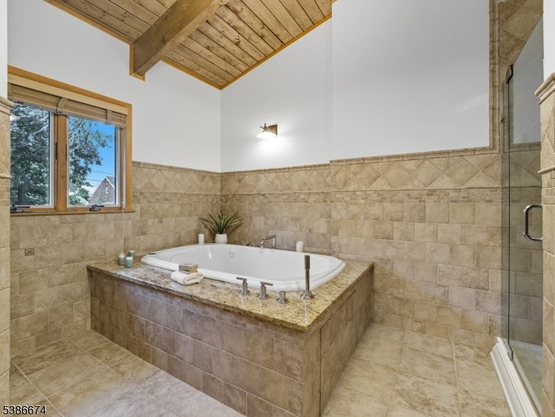 Bathroom, Glass Shower, Interior, Stone Walls, Wooden Beams, Wooden Ceilings