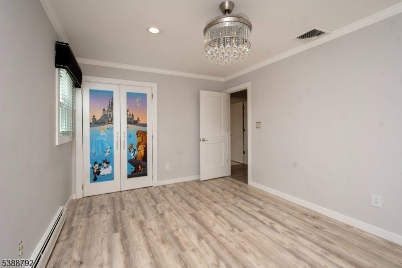 Chandelier, Empty room, Interior, Recessed Lighting, Wood Texture Flooring