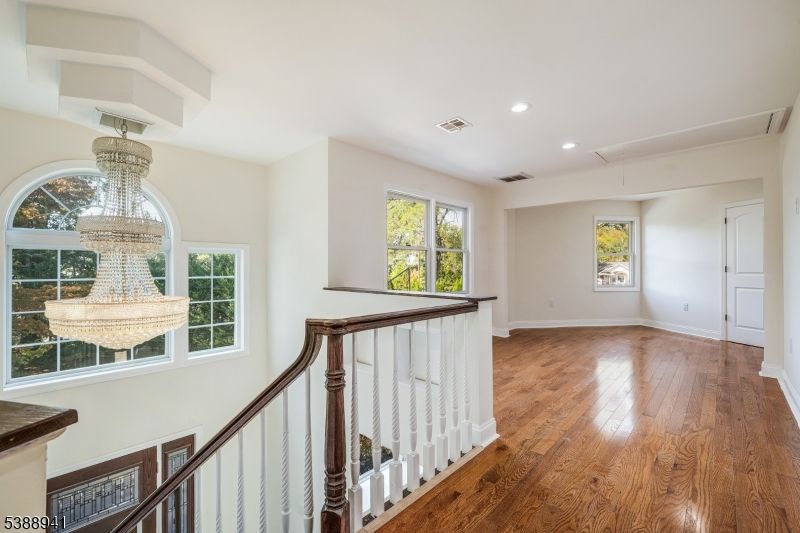 Chandelier, Empty room, Interior, Recessed Lighting, Wood Texture Flooring