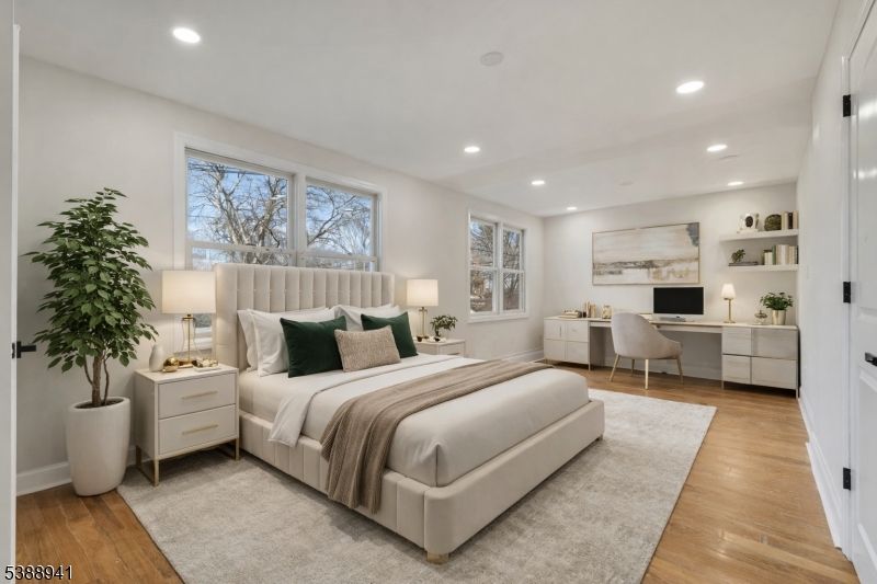 Bedroom, Home Office, Interior, Recessed Lighting, Wood Texture Flooring