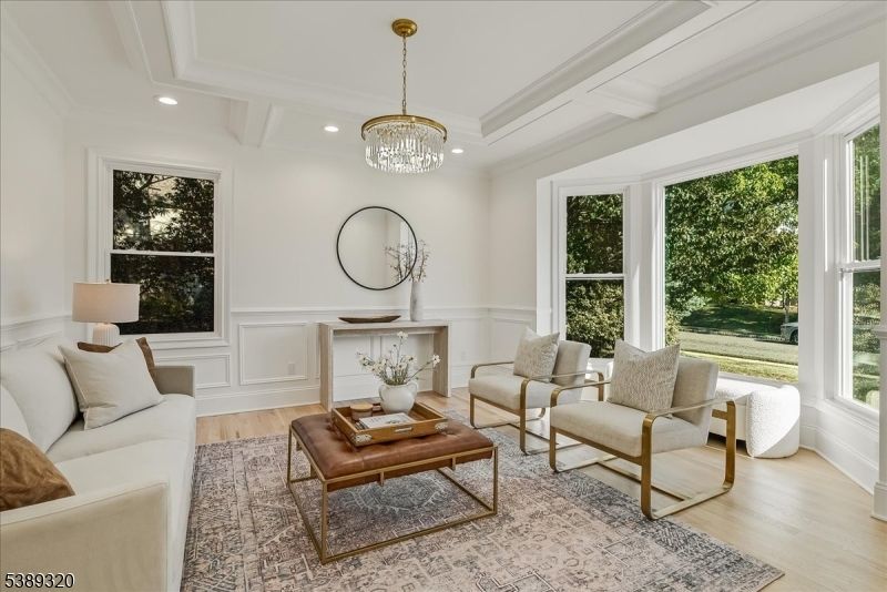 Chandelier, Interior, Living room, Recessed Lighting, Wood Texture Flooring