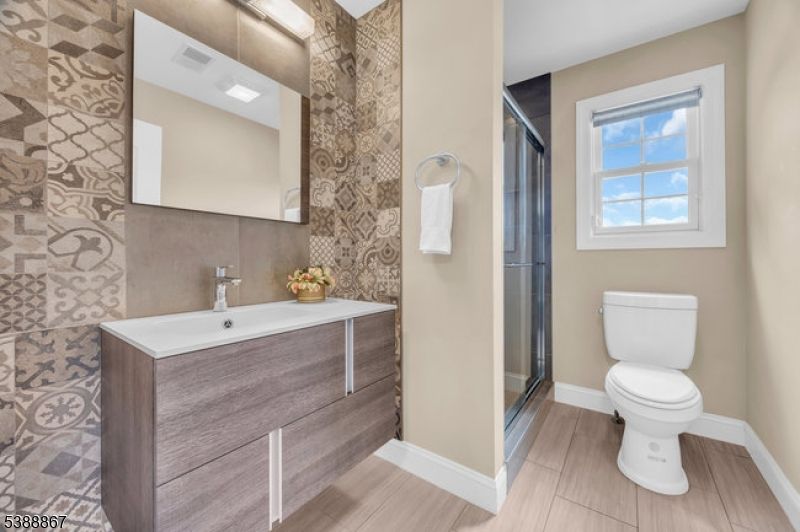 Bathroom, Glass Shower, Interior, Wood Texture Flooring