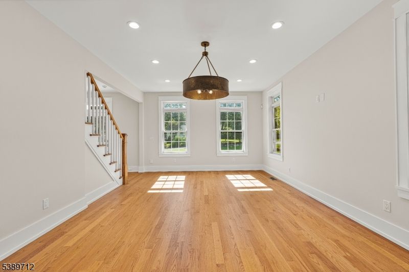 Empty room, Interior, Pendant Lights, Recessed Lighting, Wood Texture Flooring