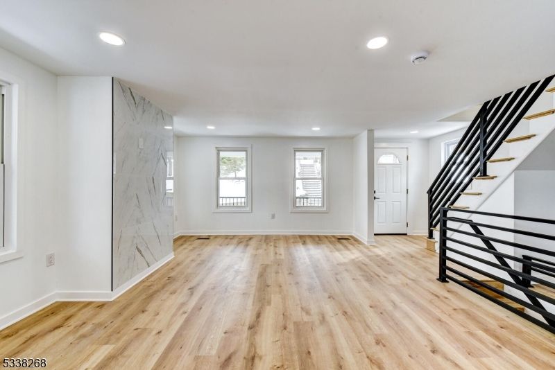 Empty room, Interior, Marble Walls, Recessed Lighting, Wood Texture Flooring