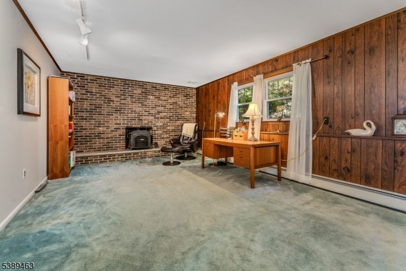 Fireplace, Home Office, Interior, Stone Walls, Wooden Walls