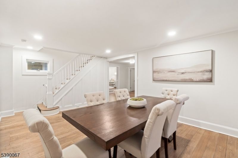 Dining room, Interior, Recessed Lighting, Wood Texture Flooring