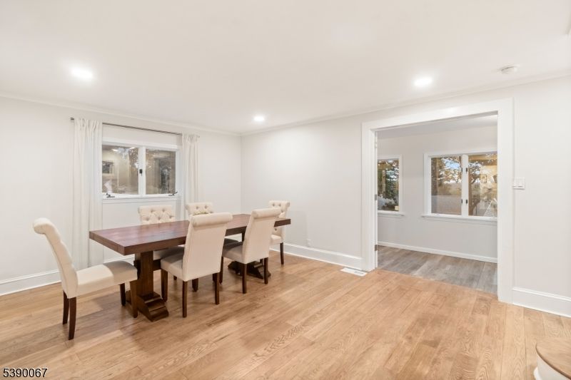 Dining room, Interior, Recessed Lighting, Wood Texture Flooring
