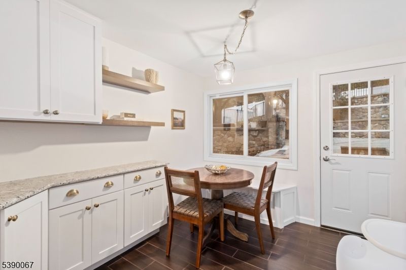 Dining room, Interior, Pendant Lights, Wood Texture Flooring