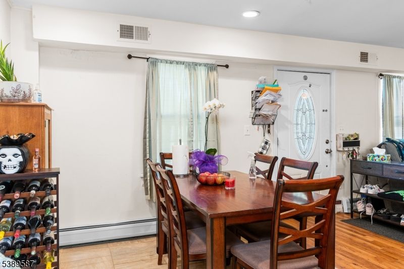 Dining room, Interior, Recessed Lighting, Wood Texture Flooring