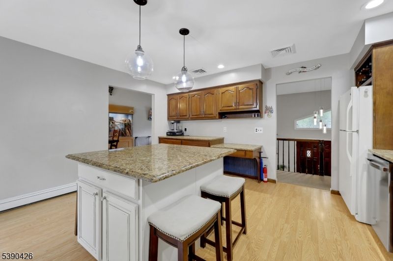Interior, Kitchen, Pendant Lights, Recessed Lighting, Wood Texture Flooring