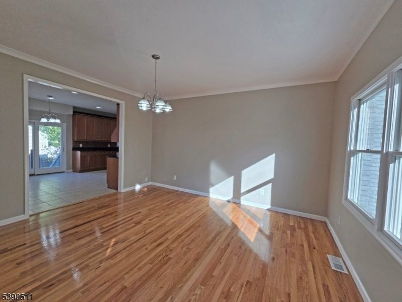 Empty room, Interior, Kitchen, Pendant Lights, Wood Texture Flooring