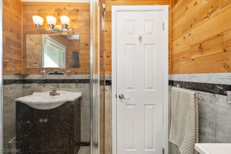 Bathroom, Glass Shower, Interior, Wooden Walls