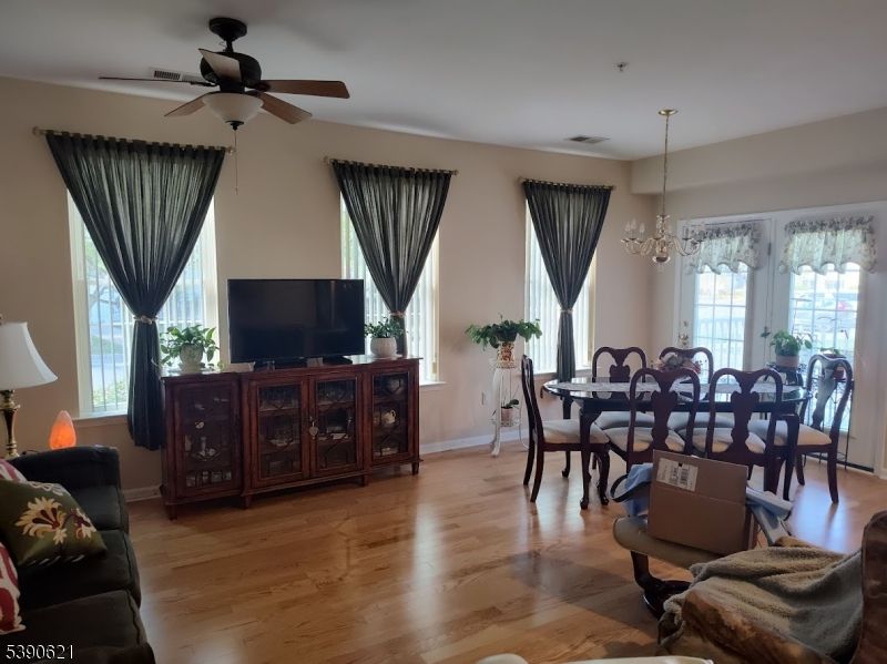 Chandelier, Dining room, Interior, Wood Texture Flooring