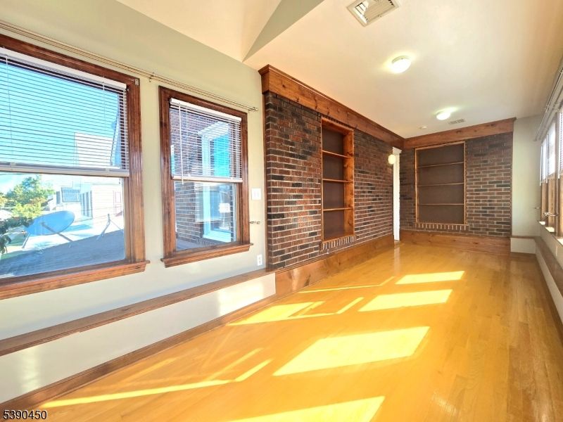 Empty room, Interior, Recessed Lighting, Stone Walls, Wood Texture Flooring