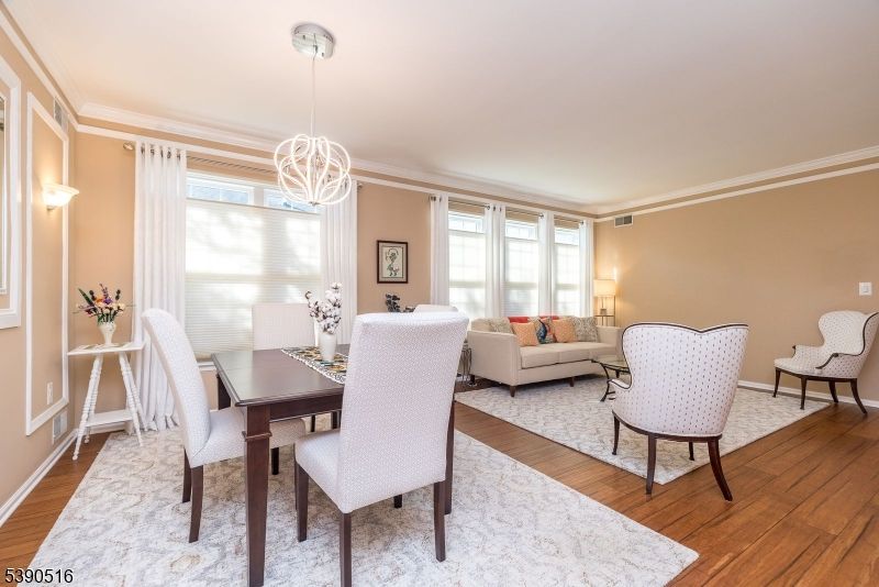 Dining room, Interior, Living room, Pendant Lights, Wood Texture Flooring