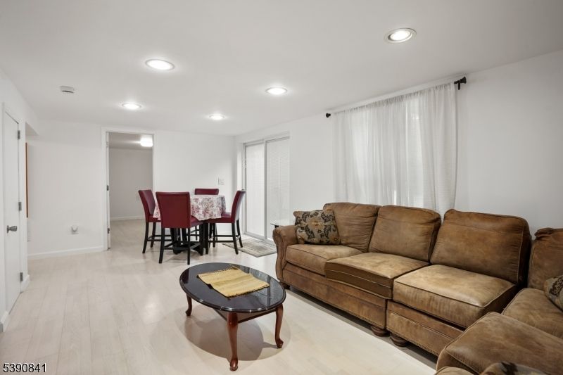 Dining room, Interior, Living room, Recessed Lighting, Wood Texture Flooring