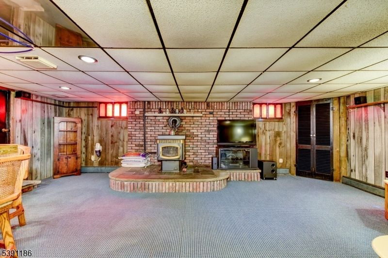 Fireplace, Interior, Recessed Lighting, Stone Walls