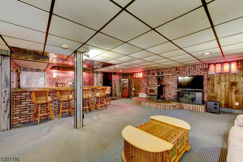 Fireplace, Interior, Recessed Lighting, Stone Walls