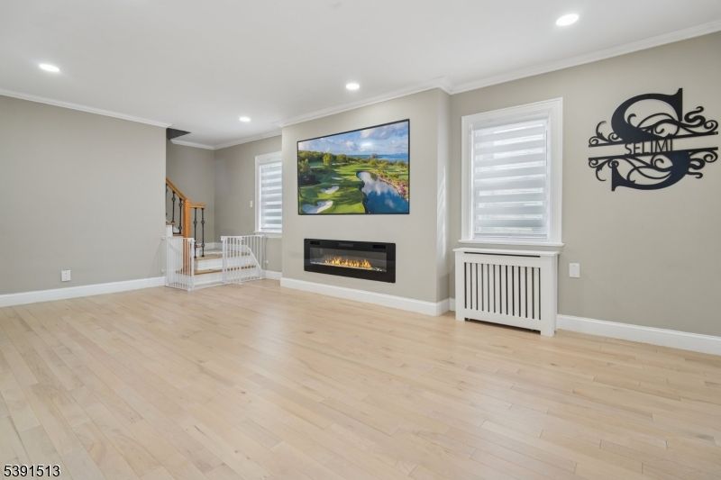 Empty room, Fireplace, Interior, Recessed Lighting, Wood Texture Flooring