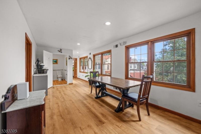 Dining room, Interior, Recessed Lighting, Wood Texture Flooring