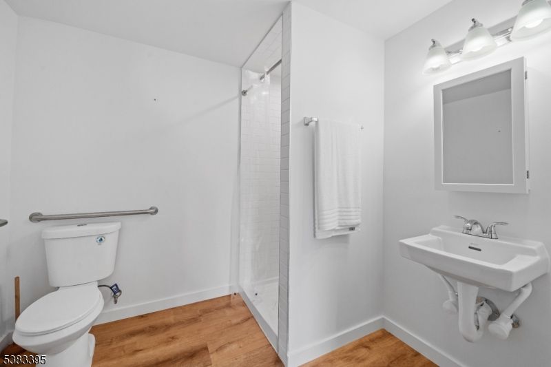 Bathroom, Glass Shower, Interior, Wood Texture Flooring