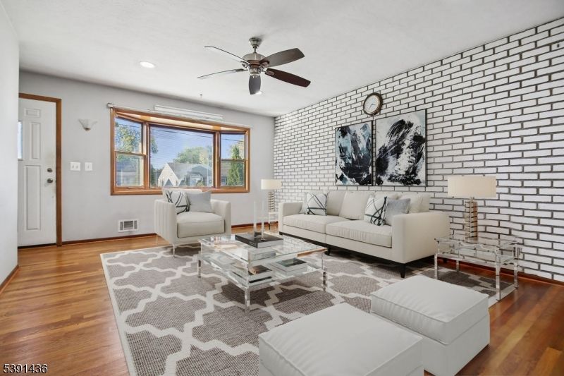 Interior, Living room, Recessed Lighting, Stone Walls, Wood Texture Flooring