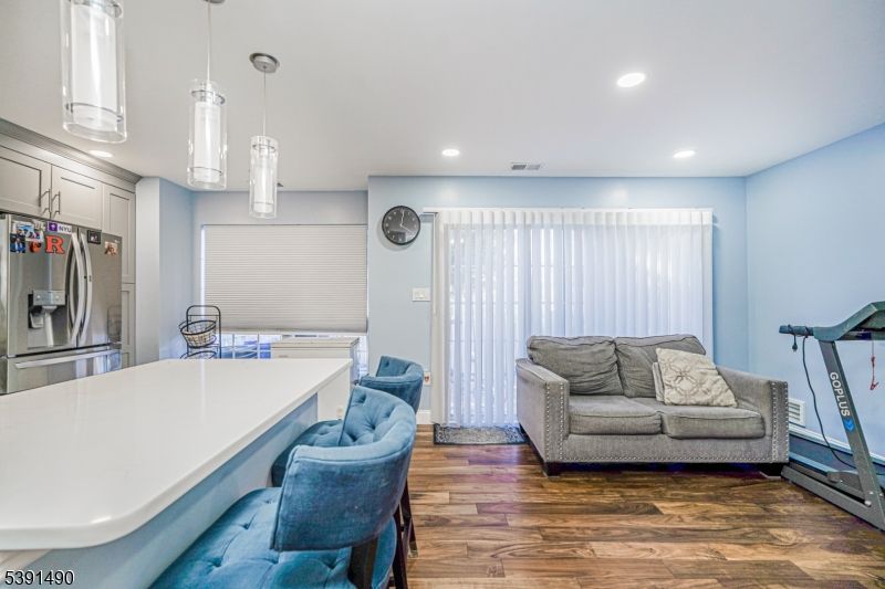 Interior, Kitchen, Pendant Lights, Recessed Lighting, Wood Texture Flooring