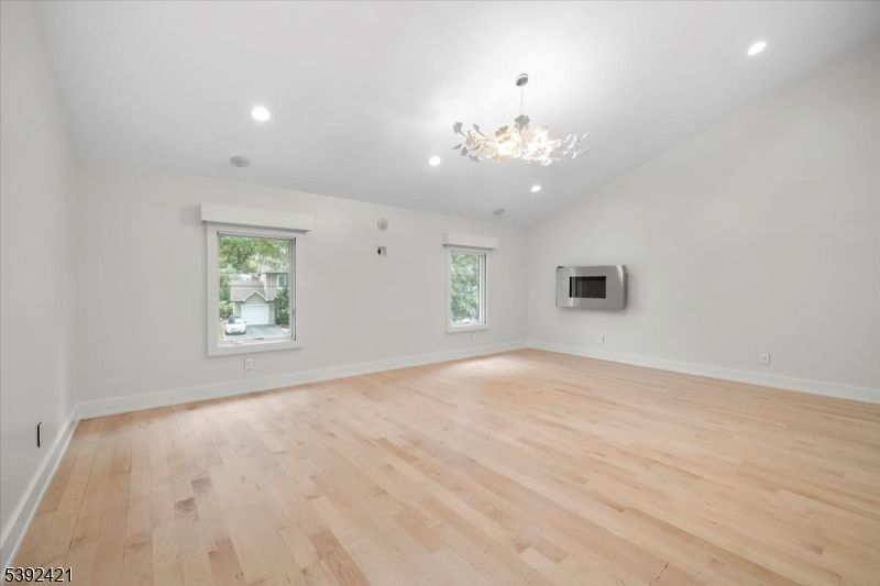 Chandelier, Empty room, Interior, Recessed Lighting, Wood Texture Flooring