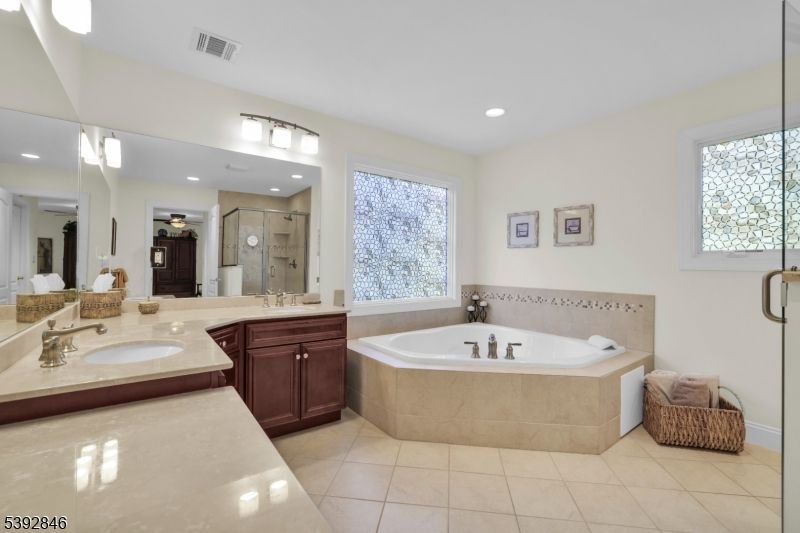 Bathroom, Dual Sink Vanities, Glass Shower, Interior, Recessed Lighting