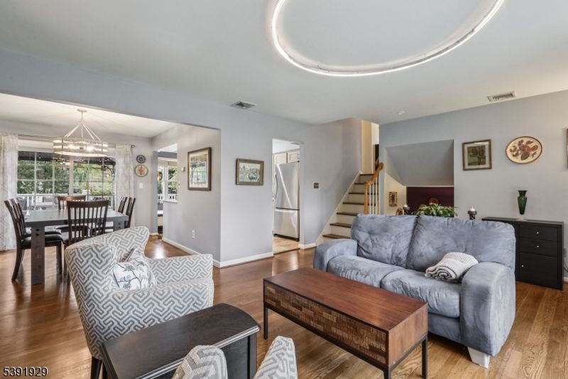 Dining room, Interior, Living room, Pendant Lights, Wood Texture Flooring