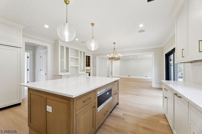 Chandelier, Interior, Kitchen, Pendant Lights, Recessed Lighting, Wood Texture Flooring