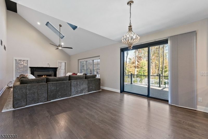 Fireplace, Interior, Living room, Pendant Lights, Recessed Lighting, Wood Texture Flooring