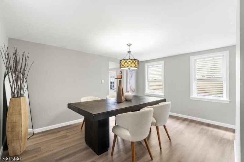 Dining room, Interior, Pendant Lights, Wood Texture Flooring
