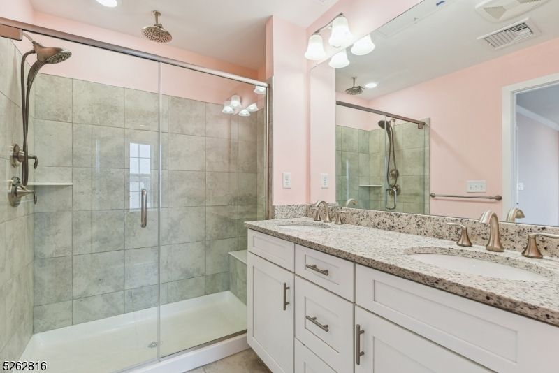 Bathroom, Dual Sink Vanities, Glass Shower, Interior, Recessed Lighting