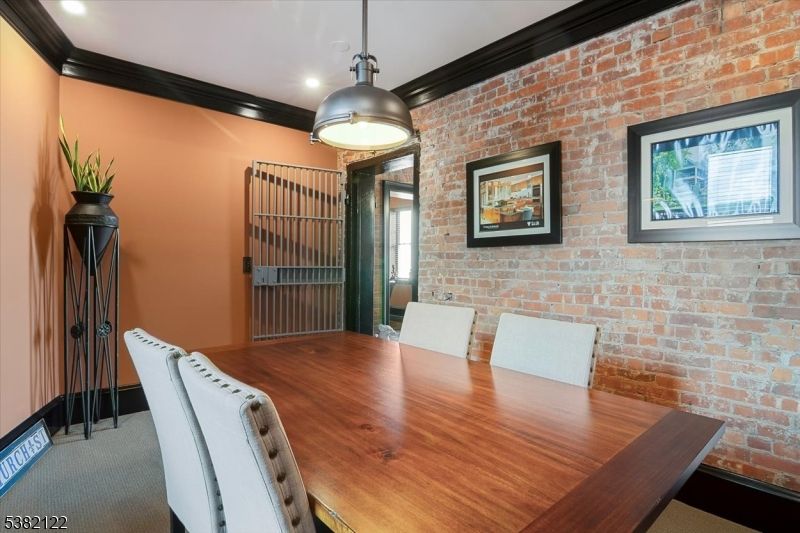 Dining room, Interior, Pendant Lights, Recessed Lighting, Stone Walls