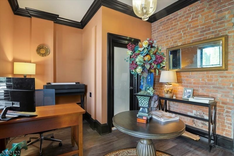 Home Office, Interior, Stone Walls, Wood Texture Flooring