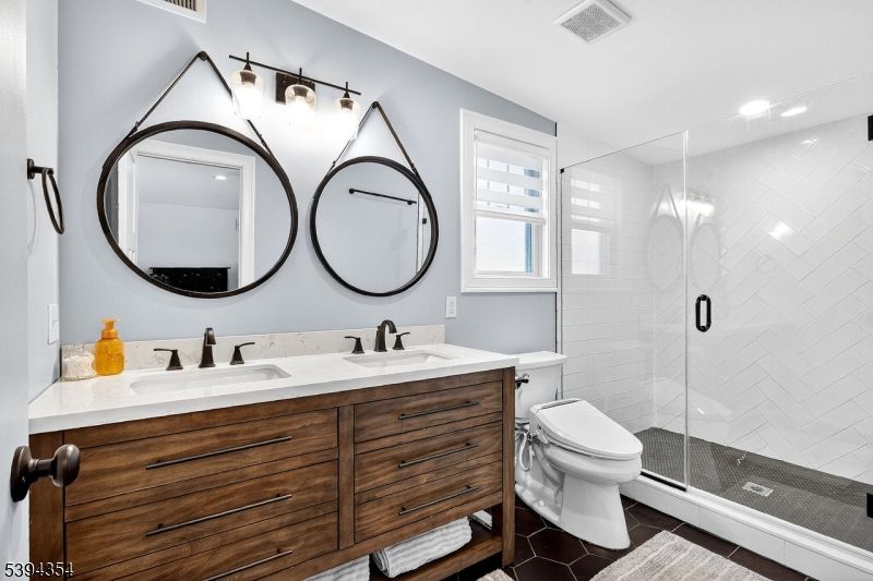 Bathroom, Dual Sink Vanities, Glass Shower, Interior, Recessed Lighting